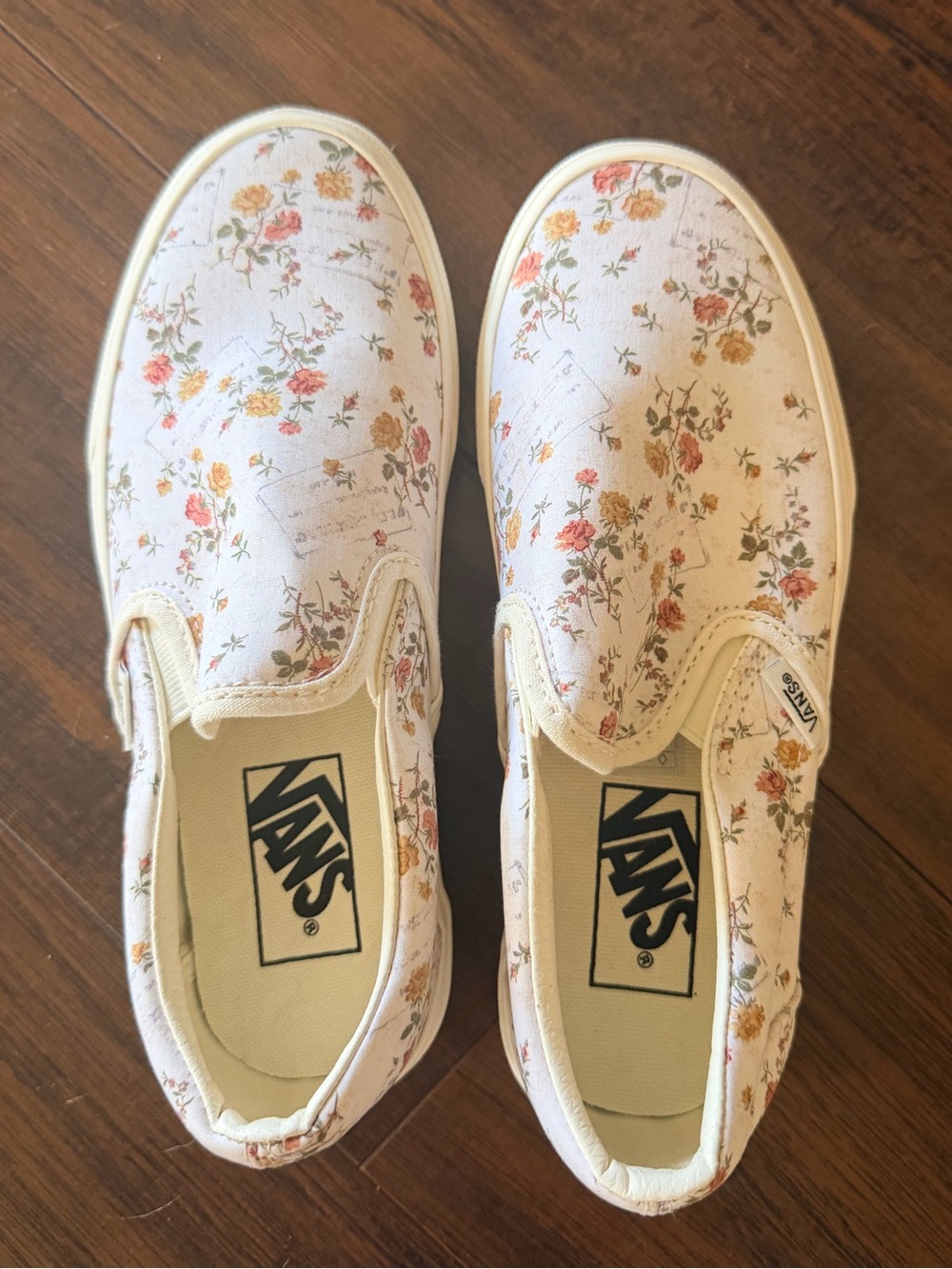 Vans Kids Slip-On Floral Canvas Sneakers - Cream with Pink & Orange Flowers